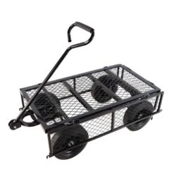 FURNIinspire Wheelbarrows And Lawn Carts Solid Wheels Tools Cart Wagon Cart, Metal Lawn Cart For Picnic, Shopping, Black, 37“*19"*45"