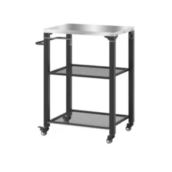 FURNIinspire Outdoor Grills, Griddles And Smokers Functional Outdoor Kitchen Station With Locking Wheels, Storage Shelves, Black, 37.4"*27.6"*19.7" -HV GUEST 03cce79f a753 45c3 9125 676e3bcf7f1b