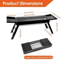 FURNIinspire Outdoor Grills, Griddles And Smokers Professional Foldable Charcoal Grill, Heavy-Duty Outdoor BBQ System, Black, 24.1"*9.45"*4.33"