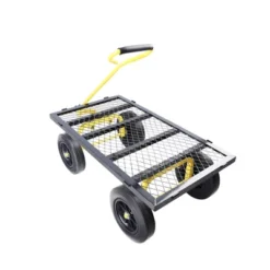 FURNIinspire Wheelbarrows And Lawn Carts Tools Cart Wagon Cart, Garden Cart Trucks With Solid Wheels And Yellow Handle, Black, 37“*19"*40" -HV GUEST 069caed3 ef04 4501 870d babe97120552
