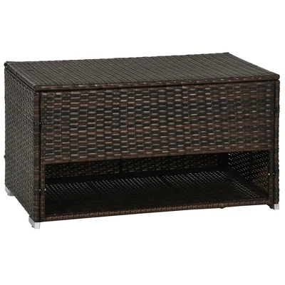 FURNIinspire Utility Storage Cabinet Outdoor Deck Box Shoe Storage PE Rattan Wicker Towel Rack With Liner Cushions, Brown, 39.80"*5.90"*25.00" 7 FURNIinspire Utility Storage Cabinet Outdoor Deck Box Shoe Storage PE Rattan Wicker Towel Rack With Liner Cushions, Brown, 39.80"*5.90"*25.00" - Image 5