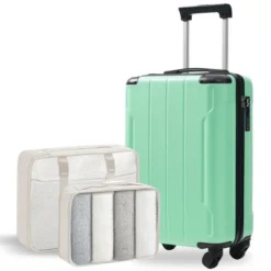FURNIinspire Bag And Luggage Sets 20 Inch Luggage Set, Lightweight Checked Suitcase With 2 Mesh Bag Travel, Creamy Green, 8.3"*13.6"*21.5" -HV GUEST 08b669fb 886e 419a be80 9da5aa5ba6c8