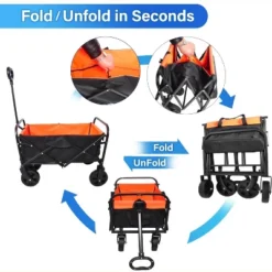 FURNIinspire Wheelbarrows And Lawn Carts Outdoor Mini Folding Wagon Garden Shopping Beach Cart, Lawn Cart With Handle, Black And Orange, 30“*15"*36" -HV GUEST 0bd9d889 3163 499a 925e 569eb6d31ad4