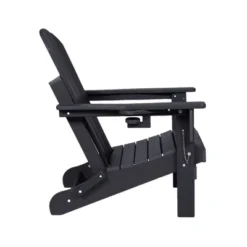 FURNIinspire Patio Accent Chairs Folding Adirondack Chair, Outdoor Adirondack Chair With Cup Holder, Wood Texture Folding Chair, Black, 32"*29"*36" -HV GUEST 0c738ecc dd93 48db a928 a64b01d0687a