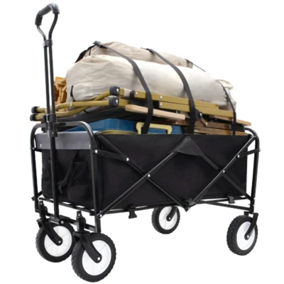 FURNIinspire Outdoor Serving Carts Collapsible Foldable Wagon Cart With Strapping System Beach Wagon Utility Cart, Black, 35.04"*21.65"*38.98" 5 FURNIinspire Outdoor Serving Carts Collapsible Foldable Wagon Cart With Strapping System Beach Wagon Utility Cart, Black, 35.04"*21.65"*38.98" - Image 3
