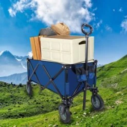 FURNIinspire Outdoor Serving Carts Utility Collapsible Folding Wagon Cart Heavy Duty Foldable Beach Wagon For Camping, Blue, 34.65"*17.71"*35.23" 10 FURNIinspire Outdoor Serving Carts Utility Collapsible Folding Wagon Cart Heavy Duty Foldable Beach Wagon For Camping, Blue, 34.65"*17.71"*35.23" -HV GUEST 122bc2fe b925 40ad a152 234b854bd9cf