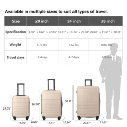 FURNIinspire Bag And Luggage Sets 3 Piece Travel Hard Shell Luggage, Lightweight Rolling Suitcases With Wheels, Beige, 20.87"*11.61"*30.31" -HV GUEST 136b3ede efbb 4714 ae22 4606ebe47d7d