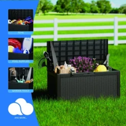 FURNIinspire Deck Boxes, Outdoor Patio Storage Box With Large Storage Capacity For Patio Furniture Cushions Garden Tools, Black, 48.03"*21.46"*24.53" -HV GUEST 13a90d0d 00b4 4d35 a9bc 352f4d4f9347