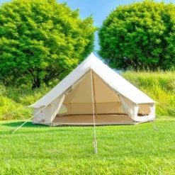 FURNIinspire Camping Tents Canvas Tent Bell Tent, Versatile Yurt Tent For Family Camping, Outdoor Hunting, Party, White, 132.68"*204.72"*107.09" -HV GUEST 155dc935 faf3 44d3 95dd ecba44916489