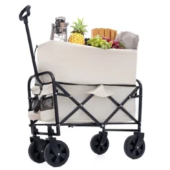 FURNIinspire Outdoor Serving Carts Minimeetall Extention Collapsible Foldable Wagon Cart For Camping Shopping 225lbs, Beige, 25.98"*17.32"*37.4" -HV GUEST 156dff5c edd0 466c 961e 1b1e6988e98e