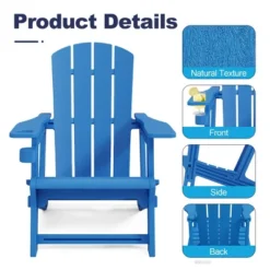 FURNIinspire Patio Accent Chairs Outdoor Folding 2PCS Chairs Adirondack Chair, Portable Chair With Handles For Backyard, Blue, 31.4"*29.6"*36.4" -HV GUEST 17618638 2c1e 41ba 8592 47f51574750e