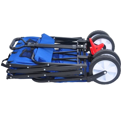 FURNIinspire Wheelbarrows And Lawn Carts Folding Wagon Collapsible Outdoor Utility Wagon, Lawn Car With Adjustable Handles, Blue, 53“*20"*43" 5 FURNIinspire Wheelbarrows And Lawn Carts Folding Wagon Collapsible Outdoor Utility Wagon, Lawn Car With Adjustable Handles, Blue, 53“*20"*43" - Image 3