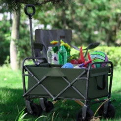 FURNIinspire Outdoor Serving Carts Collapsible Foldable Wagon Cart Beach Wagon Utility Wagon Grocery Cart Camping, Green, 26.62"*15.55"*30.07" -HV GUEST 1c8a8cdd b613 4f7e 84a8 e3b327fea7d1