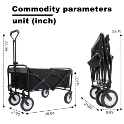 FURNIinspire Outdoor Serving Carts Collapsible Foldable Wagon Cart With Strapping System Beach Wagon Utility Cart, Black, 35.04"*21.65"*38.98" 4 FURNIinspire Outdoor Serving Carts Collapsible Foldable Wagon Cart With Strapping System Beach Wagon Utility Cart, Black, 35.04"*21.65"*38.98" - Image 2