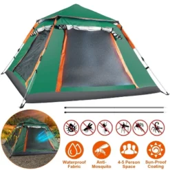 FURNIinspire Camping Tents Outdoor Tent Pop-Up Waterproof Camping Tent, Family Tents For Camping With Nets Windows, Green, 84.65"*84.65"*53.54" -HV GUEST 1d19b034 d99e 4ab7 bb93 8a0e4f1ba2f8