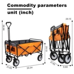 FURNIinspire Outdoor Serving Carts Collapsible Foldable Wagon Cart With Strapping System Beach Wagon Utility Cart, Orange, 35.04"*21.65"*38.98" -HV GUEST 1d32fc3c cd61 476f 9398 8bc0117268ad