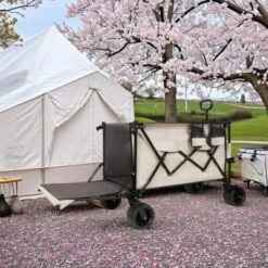 FURNIinspire Outdoor Serving Carts Outdoor Cart, Outdoor Carts With Wheels, Extra Long Beach Cart Outdoor Utility Cart, Beige, 35.43"*22.83"*43.34" -HV GUEST 1e956acf 57f9 46da be6e cf04f96a878e