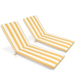 FURNIinspire Outdoor Seat Cushions 2pcs Outdoor Cushion Set Replacement, Yellow And White Stripes Seat Cushion, Multicolored, 74.4"*22.05"*2.8" -HV GUEST 21583119 0989 4f28 85b4 96f03d2a1acd