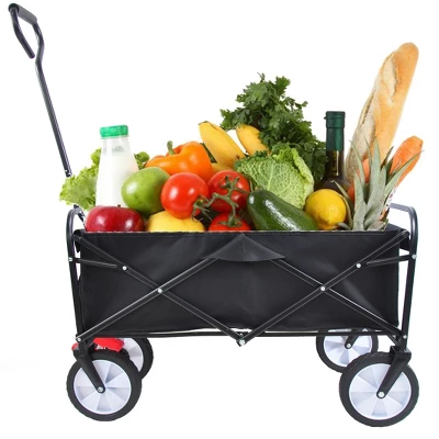 FURNIinspire Wheelbarrows And Lawn Carts Folding Wagon Cart, Collapsible Garden, Beach And Shopping Utility Cart With Handle, Black, 41“*21"*46" 3 FURNIinspire Wheelbarrows And Lawn Carts Folding Wagon Cart, Collapsible Garden, Beach And Shopping Utility Cart With Handle, Black, 41“*21"*46"