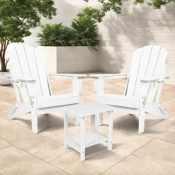 FURNIinspire Patio Seating Sets Folding Adirondack Chairs With Side Table, 3-Piece Rocking Chairs Set With Wood Texture, White, 30“*28”*35“ -HV GUEST 22600230 bfc2 4cc3 bcfd b4f747b747af