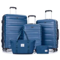 FURNIinspire Bag And Luggage Sets 5 Piece Expandable Hard Shell Suitcase Set Stylish Rolling Travel Luggage For Family, Blue, 20.28"*11.42"*30.31" -HV GUEST 22875ad4 5568 4016 a77f 93029c7a1a5a