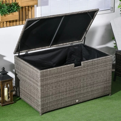 FURNIinspire Utility Storage Cabinet 113 Gallon Deck Box Rattan Outdoor Storage Box Waterproof Storage Container For Indoor, Grey, 47.2"*6.70"*30.7" 4 FURNIinspire Utility Storage Cabinet 113 Gallon Deck Box Rattan Outdoor Storage Box Waterproof Storage Container For Indoor, Grey, 47.2"*6.70"*30.7" - Image 3