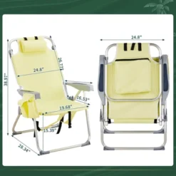 FURNIinspire Outdoor Portable Chair Patio Folding Chairs 5 Position Recline With Extra Storage For Backyard, Beach, Yellow, 24.8"*27.56"*38.98" -HV GUEST 22af7724 e461 43d4 bb78 080111419d39