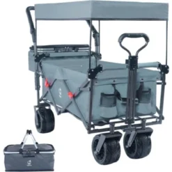 FURNIinspire Outdoor Serving Carts Collapsible Wagon Foldable With Removable Canopy Wheels For All-Terrain Brake For Camping, Gray, 35.4"*19.7"*44.5" 11 FURNIinspire Outdoor Serving Carts Collapsible Wagon Foldable With Removable Canopy Wheels For All-Terrain Brake For Camping, Gray, 35.4"*19.7"*44.5" -HV GUEST 243e18a8 28cc 4db4 903a bf18c5af42f9