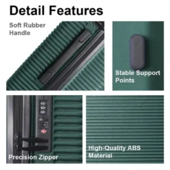 FURNIinspire Bag And Luggage Sets 3 Piece Travel Hard Shell Luggage, Lightweight Rolling Suitcases With Wheels, Green, 20.67"*11.61"*29.92" -HV GUEST 24f9026b d8c0 4a34 885e 3e0b1da30ed5