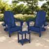 FURNIinspire Patio Seating Sets Folding Adirondack Chairs With Side Table, 3-Piece Rocking Chairs Set With Wood Texture, Blue, 30“*28”*35“