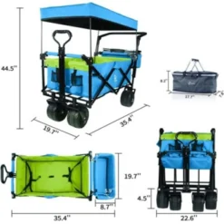 FURNIinspire Outdoor Serving Carts Collapsible Wagon Foldable With Removable Canopy Wheels For All-Terrain Brake For Camping, Blue, 35.4"*19.7"*44.5" -HV GUEST 26149852 59ef 403c 8347 7009668502e2
