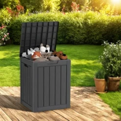 FURNIinspire Deck Boxes 28 Gallon Resin Deck Box, Waterproof Patio Outdoor Storage Bin Storage Box, All Weather Use, Ideal For Storage, Black -HV GUEST 2651a2b2 9b91 4459 9e52 06c6ed03e3b7