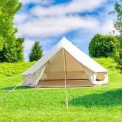 FURNIinspire Camping Tents Canvas Tent Bell Tent, Versatile Yurt Tent For Family Camping, Outdoor Hunting, Party, White, 132.68"*204.72"*107.09" -HV GUEST 27e77165 12c1 42f3 9a30 78daf9fe88f1