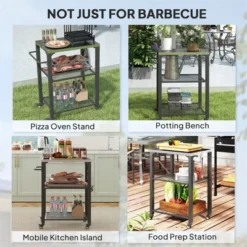 FURNIinspire Outdoor Grills, Griddles And Smokers Functional Outdoor Kitchen Station With Locking Wheels, Storage Shelves, Black, 37.4"*27.6"*19.7" -HV GUEST 29261a87 9a1d 4b42 ad1b f48c93b361d6