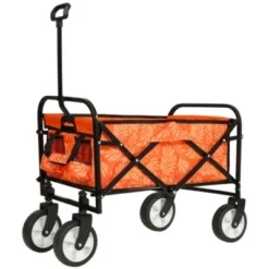 FURNIinspire Outdoor Serving Carts Minimeetall Collapsible Foldable Wagon Cart Utility Wagon Grocery Cart 225lbs, Orange, 35.04"*22.44"*38.58" -HV GUEST 2abb7510 36d3 4299 9ecb d6dc4a33d5da