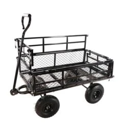FURNIinspire Wheelbarrows And Lawn Carts Double Fence Utility Cart Wagon Cart Garden Cart, Ideal For Outdoor Activities, Black, 41“*20"*39"