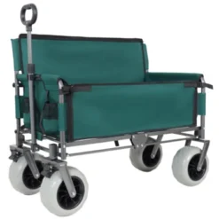 FURNIinspire Outdoor Serving Carts 3-in-1 Folding Wagon With Bench Seat 500lbs Capacity, Beach Tires For Camping Beach, Green, 40.94"*25.2"*44.29" -HV GUEST 2c5f1c73 7f4e 4fe4 8c93 d55fa39998b9