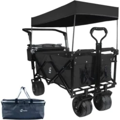 FURNIinspire Outdoor Serving Carts Collapsible Wagon 140L Wagons Carts Foldable With Removable Canopy Folding Wagon Cart, Black, 35.4"*19.7"*44.5" -HV GUEST 2e56ff4c 15ec 4949 a4be 2579fb4e247e