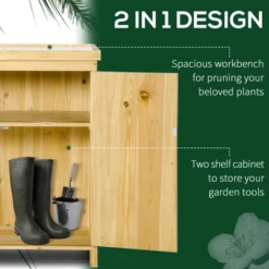 FURNIinspire Utility Storage Cabinet Garden Storage Cabinet Outdoor Tool Shed With Galvanized Top And Two Shelves, Natural Wood, 38.00"*20.10"*12.60" -HV GUEST 2e909165 4d3a 4d9d b99c e0e1855a3703