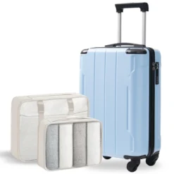 FURNIinspire Bag And Luggage Sets 20 Inch Luggage Set, Lightweight Checked Suitcase With 2 Mesh Bag Travel, Sky Blue, 8.3"*13.6"*21.5" -HV GUEST 3039cbe2 de25 40a3 8d71 0bbbbadcbf7b