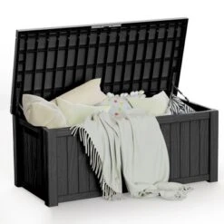 FURNIinspire Deck Boxes, 120 Gallon Waterproof Deck Box Lockable Storage Container For Patio Furniture, Garden Tools, Black, 54.3"*26.5"*24.2" -HV GUEST 317d8d75 4d67 4ca0 bfe5 7b732664b1a6