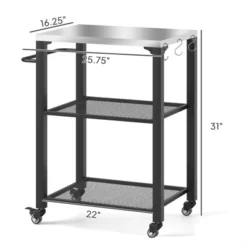 FURNIinspire Outdoor Grills, Griddles And Smokers Functional Outdoor Kitchen Station With Locking Wheels, Storage Shelves, Black, 37.4"*27.6"*19.7"