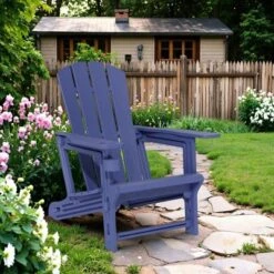 FURNIinspire Patio Accent Chairs Outdoor Folding Chairs Adirondack Chair, Portable Chair With Handles For Backyard, Navy Blue, 31.4"*29.6"*36.4" -HV GUEST 3650a0be 424b 4b73 a111 0e3005762b85