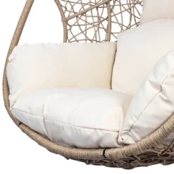 FURNIinspire Patio Swings Hanging Chair With Beige Seat Cushion, Outdoor Indoor Wicker Swing Egg Chair With Stand, Natural Color, 42“*47"*73" -HV GUEST 38dd3f1d 6aad 4817 87cf f4f221c22937