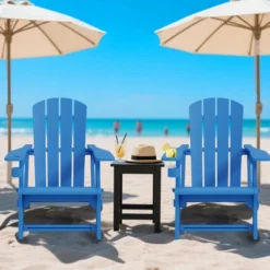 FURNIinspire Patio Accent Chairs Outdoor Folding 2PCS Chairs Adirondack Chair, Portable Chair With Handles For Backyard, Blue, 31.4"*29.6"*36.4" -HV GUEST 3a765172 5fd7 4edf 9960 6518ceaa0a94