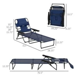 FURNIinspire Outdoor Portable Chair 4 Position Recline Foldable Design With Reading Hole For Poolside Relaxation, Black, Navy Blue, 74.4"*28.3"*32.3" -HV GUEST 3bf3a9a9 c104 47d8 b57d adacb26dc190