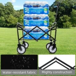 FURNIinspire Outdoor Serving Carts 225lbs Collapsible Foldable Wagon Cart Beach Wagon Utility Cart For Sports Gardeing, Black, 25.98"*17.32"*37.4" -HV GUEST 3bfb675b bb74 4647 a88e 450553b23977 1