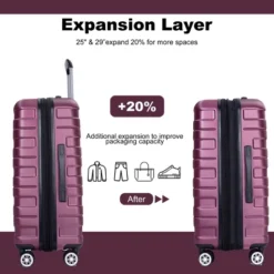 FURNIinspire Bag And Luggage Sets 5 Piece Expandable Hard Shell Suitcase Set Rolling Travel Luggage For Family, Dark Purple, 20.28"*11.42"*30.31" -HV GUEST 3d089ca1 5151 4db0 9b45 bf2ee3235b15