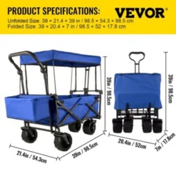 FURNIinspire Outdoor Serving Carts Extra Large Collapsible Garden Cart With Removable Canopy Folding Wagon Utility Carts, Blue, 39"*21.4"*39" -HV GUEST 3d732027 149a 4167 905d 94dece1e2f6b