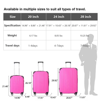 FURNIinspire Bag And Luggage Sets 3 Piece Rolling Luggage, Hard Shell Travel Suitcases Set With Wheels Telescopic Handle, Pink, 21.06"*11.42"*30.12" 4 FURNIinspire Bag And Luggage Sets 3 Piece Rolling Luggage, Hard Shell Travel Suitcases Set With Wheels Telescopic Handle, Pink, 21.06"*11.42"*30.12" - Image 2